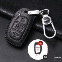 KROKO Leder Schlüssel Cover passend für Hyundai Schlüssel schwarz/schwarz LEK44-D1