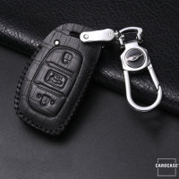 KROKO Leder Schlüssel Cover passend für Hyundai Schlüssel schwarz/schwarz LEK44-D1