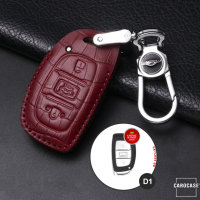 KROKO Leder Schlüssel Cover passend für Hyundai Schlüssel weinrot LEK44-D1