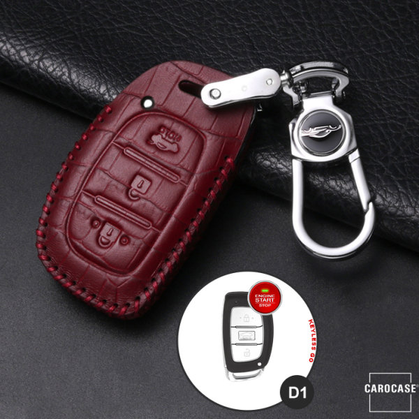 KROKO Leder Schlüssel Cover passend für Hyundai Schlüssel weinrot LEK44-D2