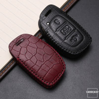 Leather key fob cover case fit for Hyundai D2 remote key wine red