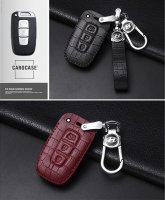 KROKO Leder Schlüssel Cover passend für Hyundai Schlüssel weinrot LEK44-D3