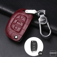 KROKO Leder Schlüssel Cover passend für Hyundai Schlüssel weinrot LEK44-D6