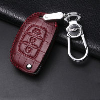 KROKO Leder Schlüssel Cover passend für Hyundai Schlüssel weinrot LEK44-D7