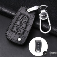 KROKO Leder Schlüssel Cover passend für Hyundai Schlüssel schwarz/schwarz LEK44-D8