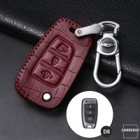 Leather key fob cover case fit for Hyundai D8 remote key wine red