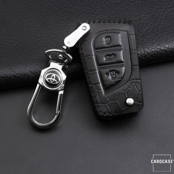 KROKO Leder Schlüssel Cover passend für Toyota Schlüssel schwarz/schwarz LEK44-T2