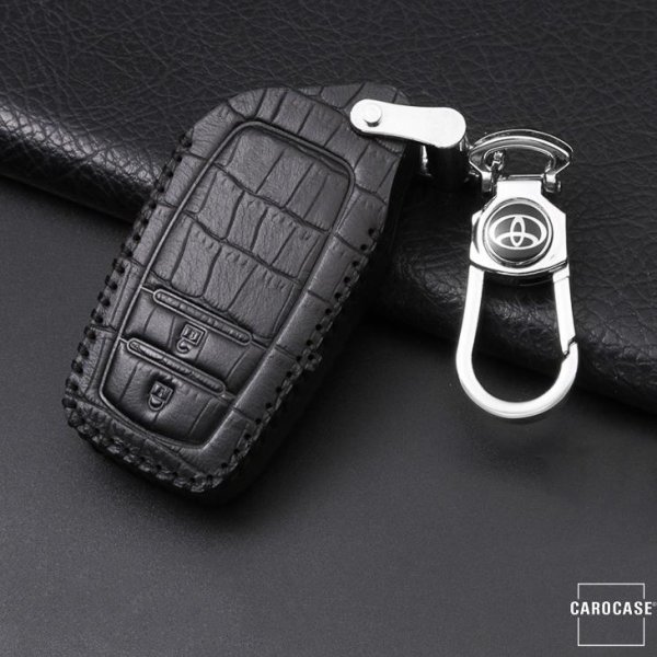 Coque de protection en cuir pour voiture Toyota clé télécommande T3 noir/noir