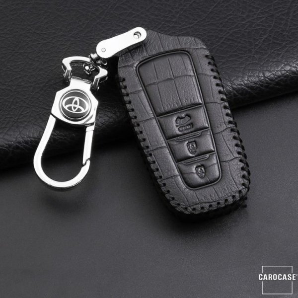 Coque de protection en cuir pour voiture Toyota clé télécommande T6 noir/noir