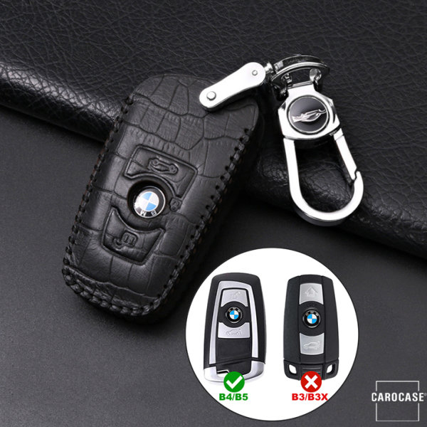 Leather key fob cover case fit for BMW B4 remote key black/black