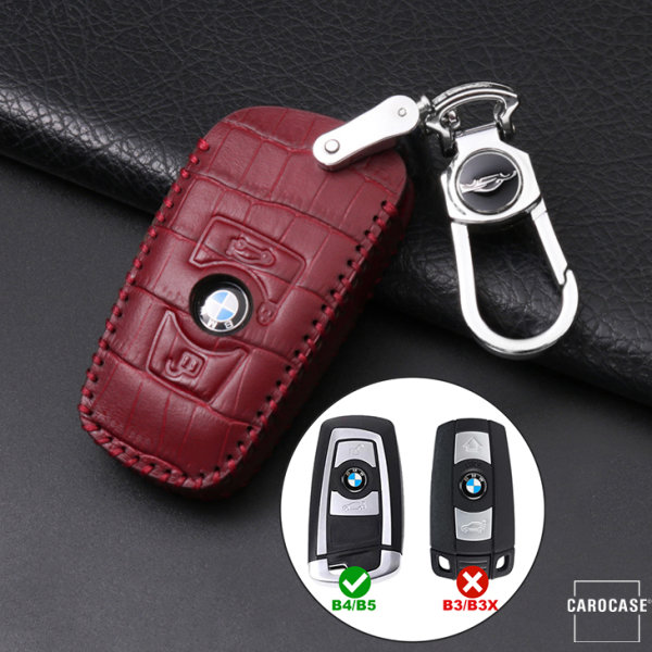 Leather key fob cover case fit for BMW B4 remote key wine red
