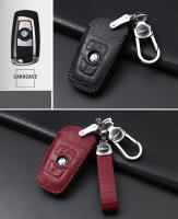 Leather key fob cover case fit for BMW B4 remote key wine red