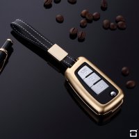 Coque de clé de voiture (HEK34) compatible avec Nissan clés incl. bracelet en cuir - or