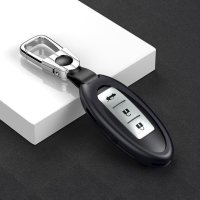 Alu Schlüssel Cover für Nissan Schlüssel inkl. Lederband silber HEK34-N5-15