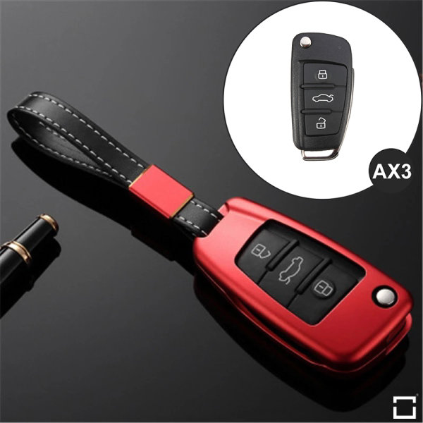 Aluminum key fob cover case fit for Audi AX3 remote key red