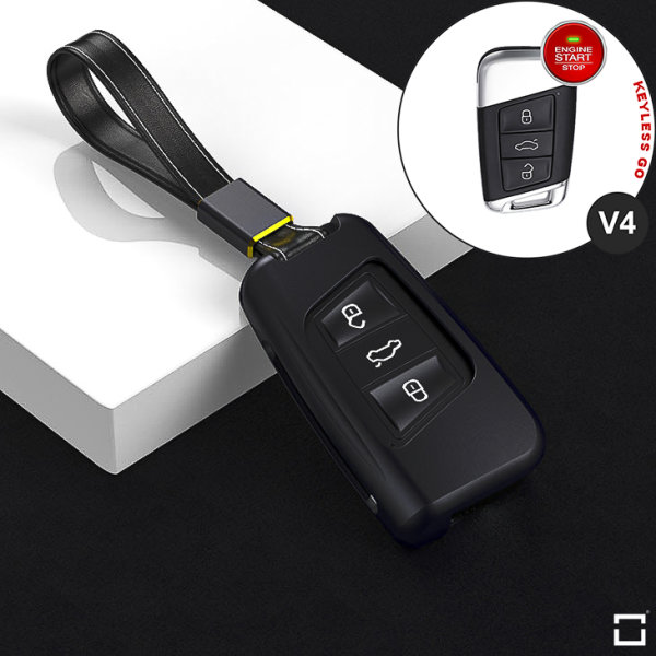 Aluminum key fob cover case fit for Volkswagen, Skoda, Seat V4 remote key black