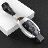 Alu Schlüssel Cover für Mercedes-Benz Schlüssel inkl. Lederband silber HEK34-M7-15