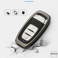 Alu Hartschalen Schlüssel Cover passend für Audi Autoschlüssel silber HEK13-AX4-15