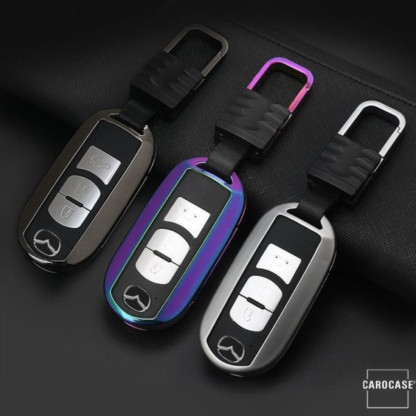 Alu Hartschalen Schlüssel Cover passend für Mazda Autoschlüssel silber HEK13-MZ1-15