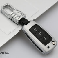 Schlüsselhülle Cover (HEK13) passend für Volkswagen, Skoda, Seat Schlüssel - silber