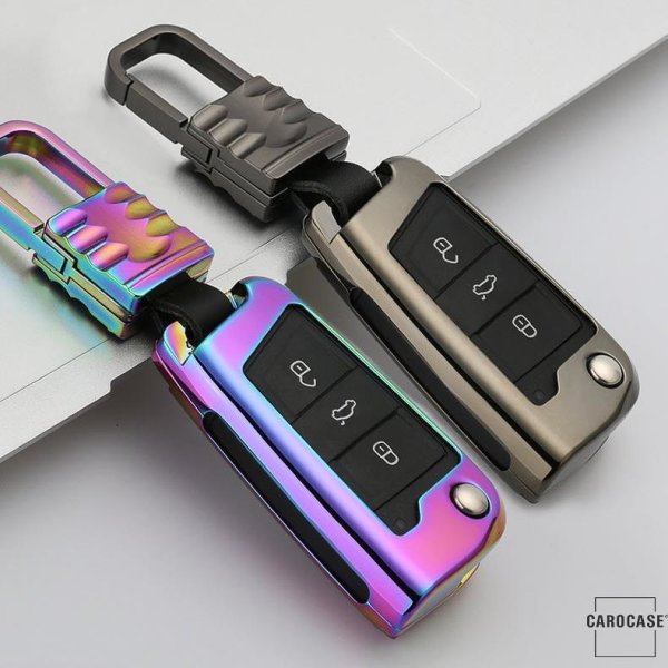 Alu Hartschalen Schlüssel Cover passend für Volkswagen, Audi, Skoda, Seat Autoschlüssel anthrazit HEK13-V3-37