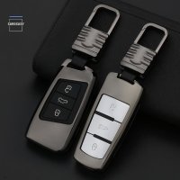Alu Hartschalen Schlüssel Cover passend für Volkswagen Autoschlüssel silber HEK13-V6-15