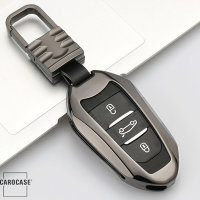 Alu Hartschalen Schlüssel Cover passend für Citroen, Peugeot Autoschlüssel silber HEK13-P2-15