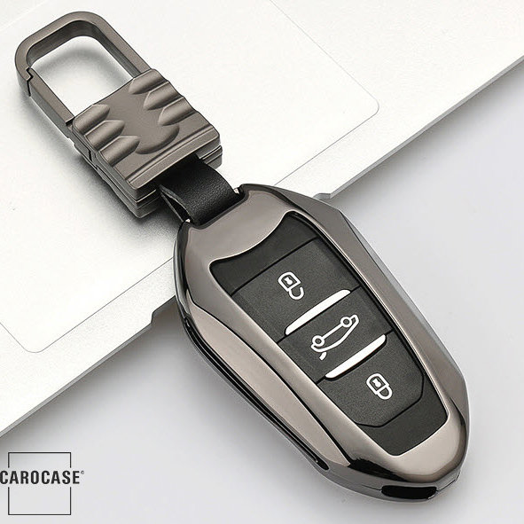 Alu Hartschalen Schlüssel Cover passend für Citroen, Peugeot Autoschlüssel anthrazit HEK13-P2-37