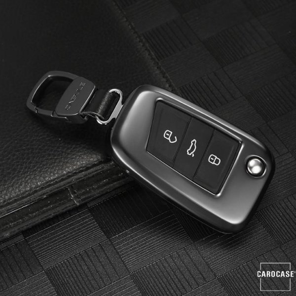 PREMIUM Alu Schlüssel Etui passend für Volkswagen, Audi, Skoda, Seat Autoschlüssel anthrazit HEK12-V3-37
