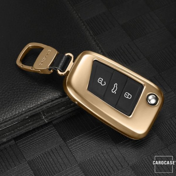 Cover Guscio / Copri-chiave Alluminio compatibile con Volkswagen, Audi, Skoda, Seat V3, V3X oro