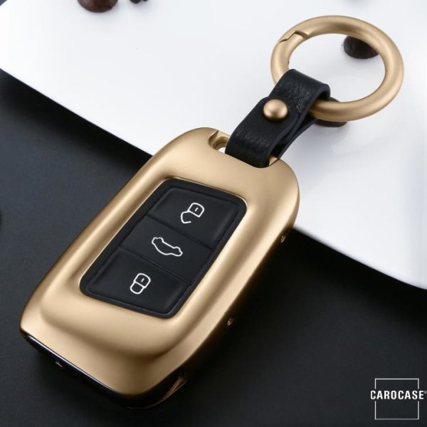 Cover Guscio / Copri-chiave Alluminio compatibile con Volkswagen, Skoda, Seat V4 oro