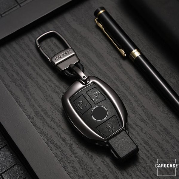PREMIUM Alu Schlüssel Etui passend für Mercedes-Benz Autoschlüssel anthrazit HEK12-M7-37