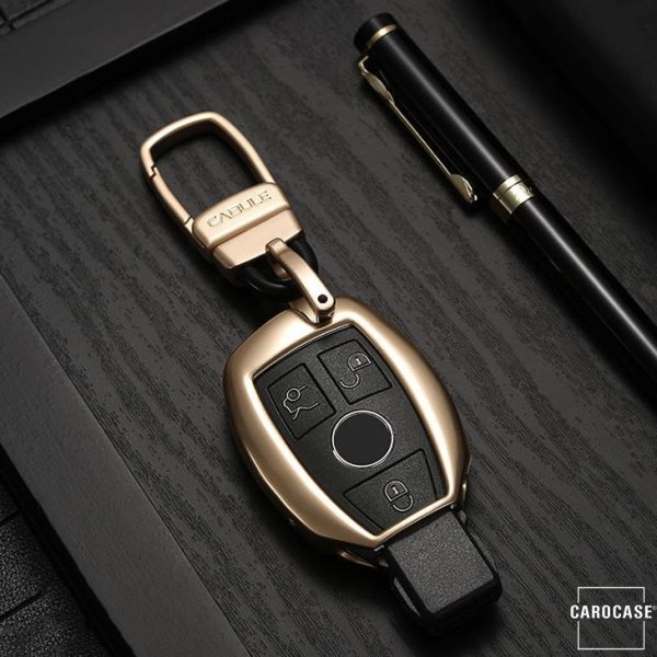 PREMIUM Alu Schlüssel Etui passend für Mercedes-Benz Autoschlüssel gold HEK12-M7-16