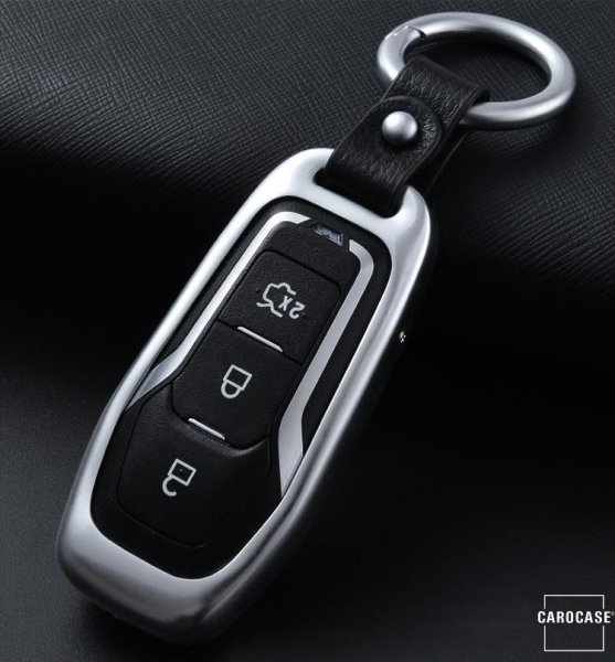 PREMIUM Alu Schlüssel Etui passend für Ford Autoschlüssel silber HEK12-F3-15