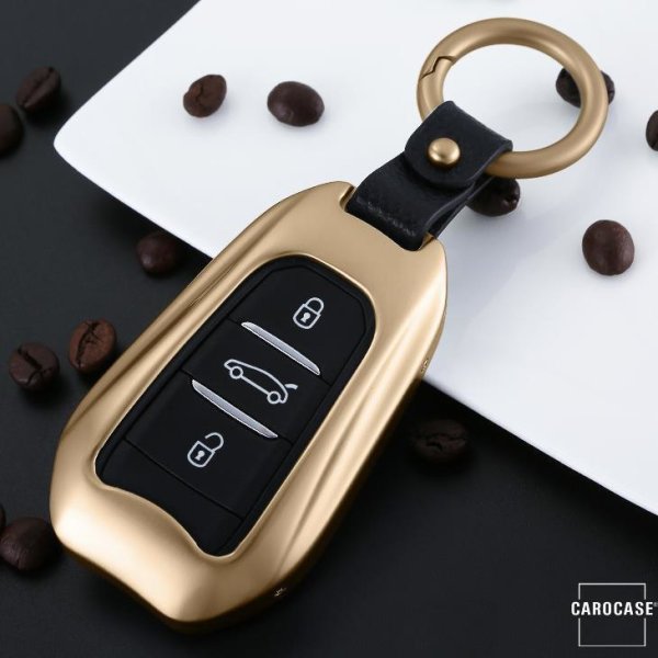 PREMIUM Alu Schlüssel Etui passend für Citroen, Peugeot Autoschlüssel gold HEK12-P2-16