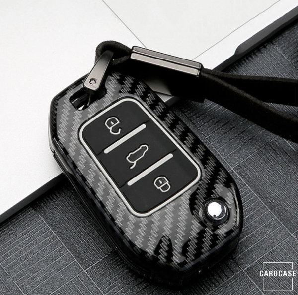 Aluminum key fob cover case fit for Citroen, Peugeot P3 remote key black/carbon-look