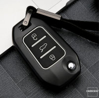 Cover Guscio / Copri-chiave Alluminio compatibile con Citroen, Peugeot P3 nero/aspetto carbonio