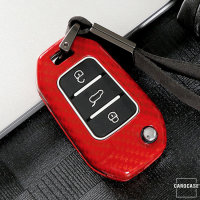 Aluminio funda para llave de Citroen, Peugeot P3 negro/rojo