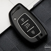 Aluminum key fob cover case fit for Hyundai D1 remote key black/carbon-look