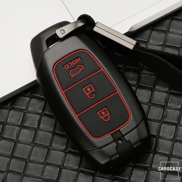 Aluminum key fob cover case fit for Hyundai D9 remote key black/red