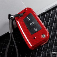 Hartschalen Etui Cover passend für Volkswagen, Skoda, Seat Schlüssel schwarz/carbon-look HEK46-V4-97