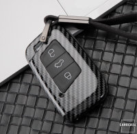 Hartschalen Etui Cover passend für Volkswagen, Skoda, Seat Schlüssel schwarz/carbon-look HEK46-V4-97