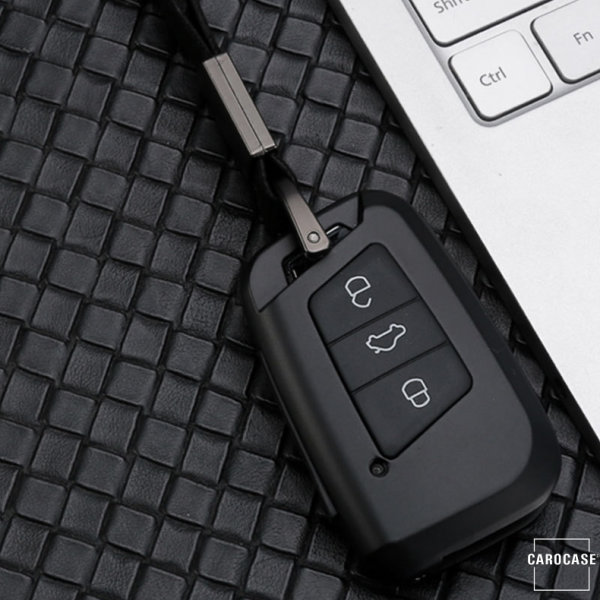 Aluminum key fob cover case fit for Volkswagen, Skoda, Seat V4 remote key black/white