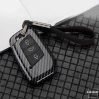 Aluminum key fob cover case fit for Volkswagen, Skoda, Seat V4 remote key black/red