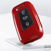 Aluminum key fob cover case fit for Volkswagen, Skoda, Seat V4 remote key black/red