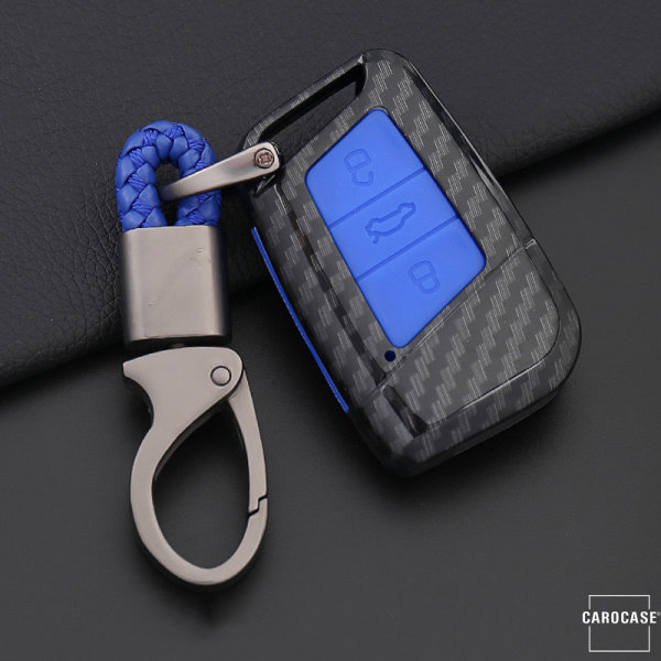 Hartschalen Etui Cover passend für Volkswagen, Skoda, Seat Schlüssel schwarz/blau HEK33-V4-25