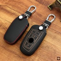 Premium Leder Schlüsselhülle / Schutzhülle (LEK37) passend für BMW Schlüssel - schwarz/rot