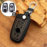 Leder Schlüssel Cover inkl. Karabinerhaken passend für BMW Schlüssel schwarz/schwarz LEK37-B4-12