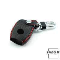 Premium Leder Schlüsselhülle / Schutzhülle (LEK37) passend für Mercedes-Benz Schlüssel - schwarz/rot