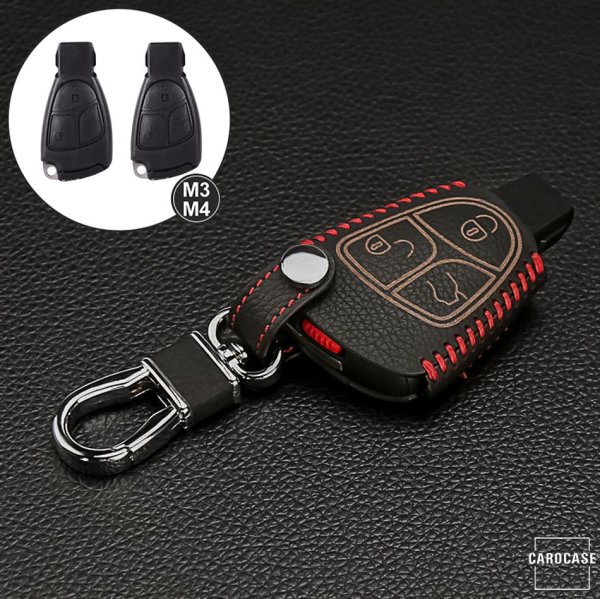 Coque de protection en cuir pour voiture Mercedes-Benz clé télécommande M4 noir/rouge